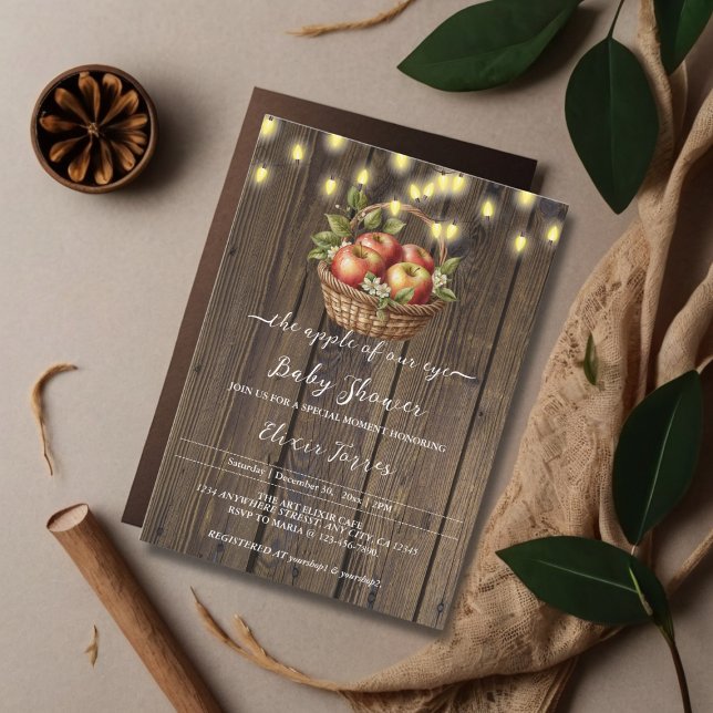 Apple Of Our Eye Fall Floral Wood Baby Shower Invitation (Creator Uploaded)