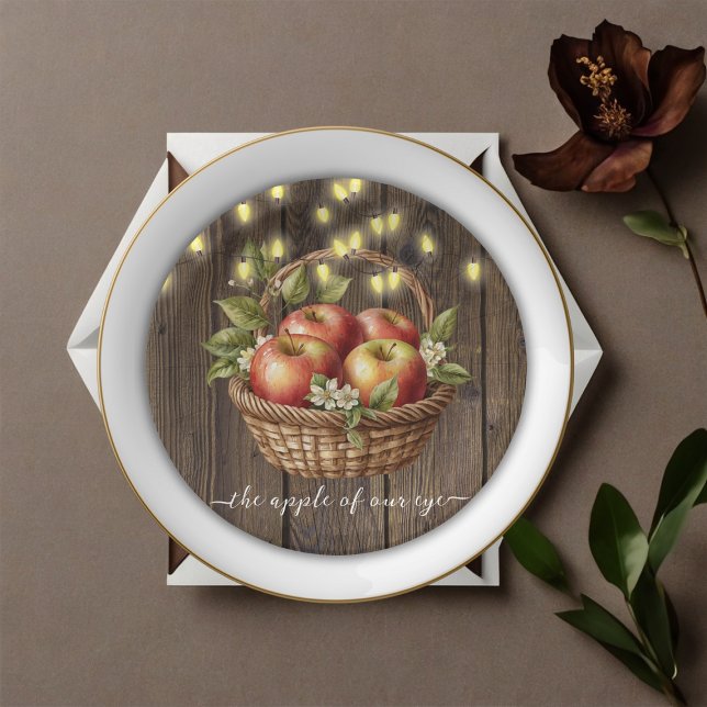 Apple Of Our Eye Fall Floral Wood Baby Shower Paper Plate (Creator Uploaded)