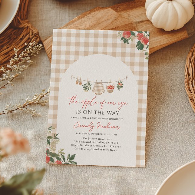 Apple of Our Eye Fall Gingham Baby Shower Invitation (Creator Uploaded)