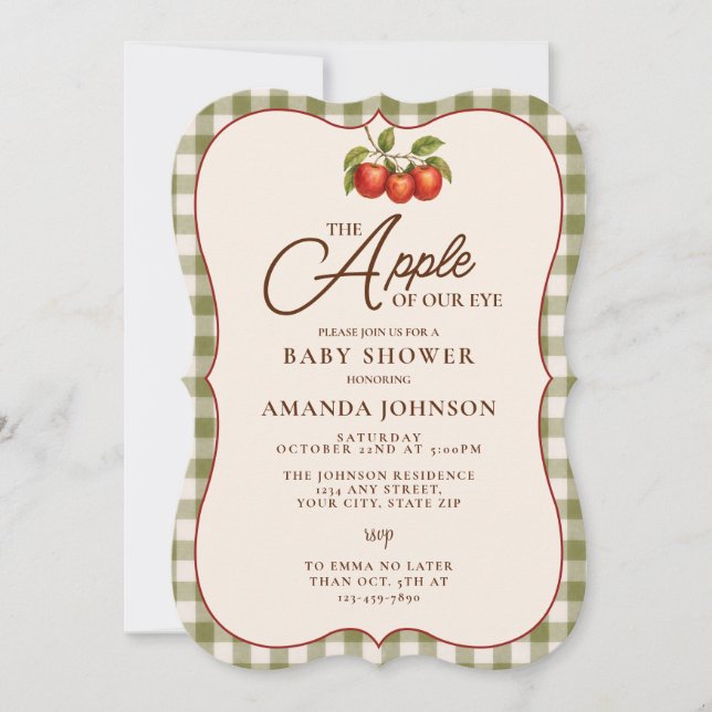 Apple Of Our Eye Fall Gingham Baby Shower  Invitation (Front)