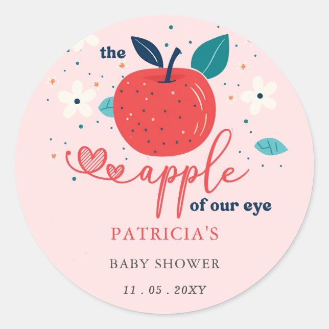 Apple of Our Eye Fall Girl Baby Shower Classic Round Sticker (Front)