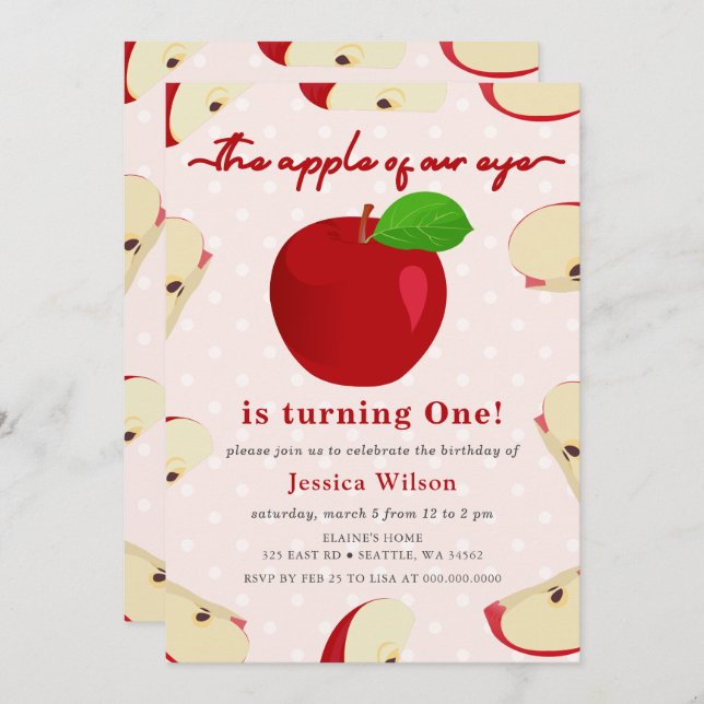Apple of Our Eye First Birthday Invitation (Front/Back)