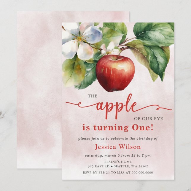 Apple of Our Eye First Birthday Invitation (Front/Back)