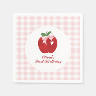 Apple of our Eye first birthday pink bow Napkin