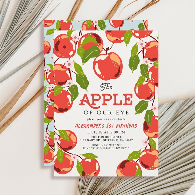 Apple of our Eye Floral Boy's 1st Birthday Invitation (Creator Uploaded)