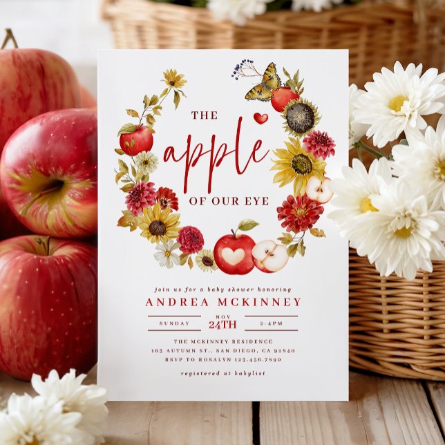 Apple of Our Eye Floral Wreath Fall Baby Shower  Invitation (Creator Uploaded)