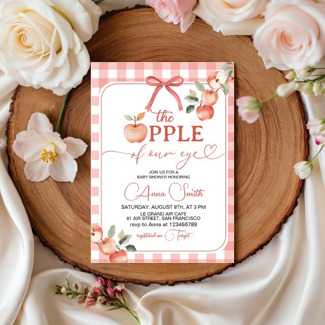 Apple of Our Eye Gingham Baby Shower Invite (Creator Uploaded)