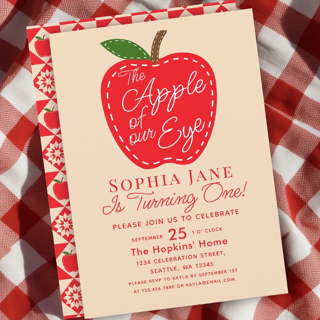 Apple of our Eye  Girl 1st Birthday Invitation (Creator Uploaded)