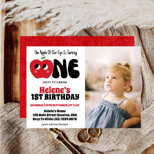 Apple Of Our Eye Girl 1st Birthday Photo Party Invitation