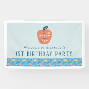 Apple of our Eye Girl Blue 1st Birthday Welcome Banner