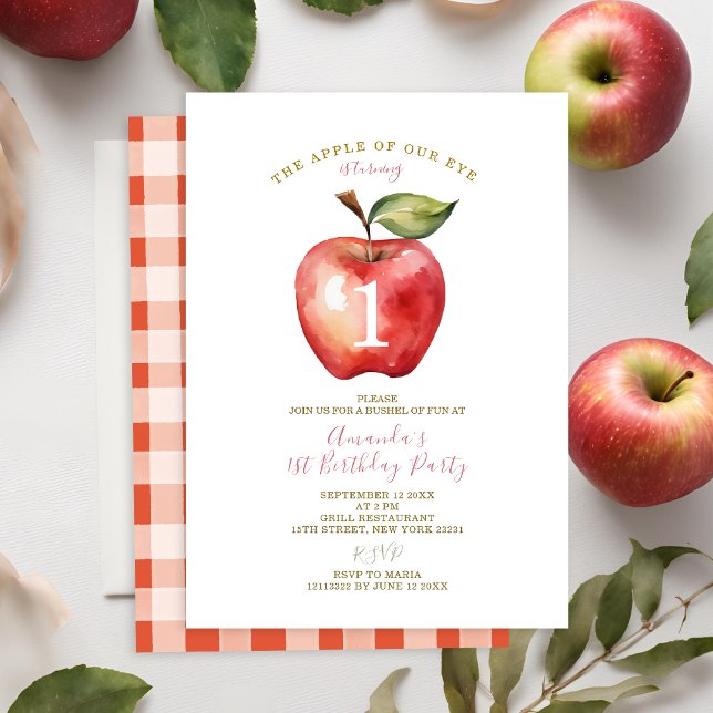 Apple of Our Eye Girl First Birthday Party Invite (Creator Uploaded)