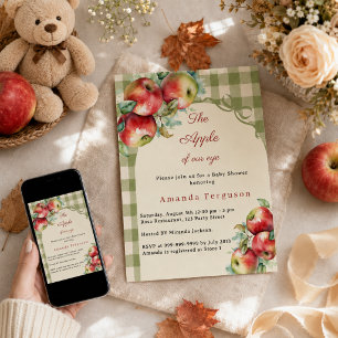 Apple of our eye green gingham girl Baby Shower Invitation