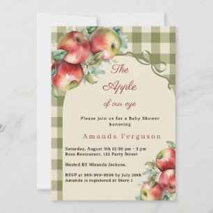 Apple of our eye green gingham girl Baby Shower Invitation