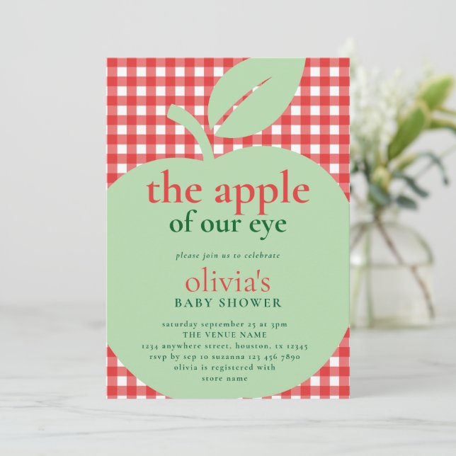 Apple of our Eye Green Red Baby Shower  Invitation (Standing Front)