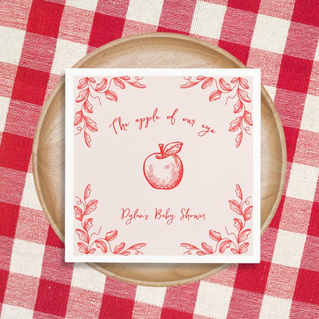 Apple Of Our Eye Hand Drawn Fall Baby Shower Napkin (Apple Of Our Eye Hand Drawn Fall Baby Shower Napkins)