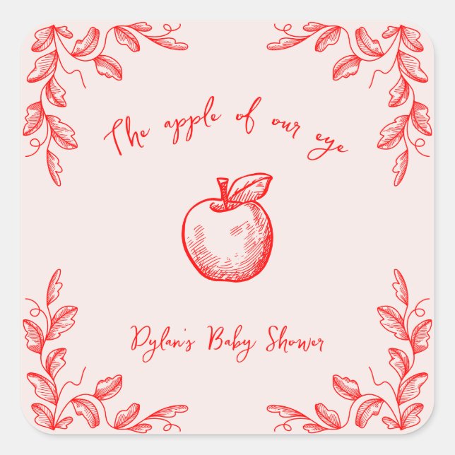 Apple Of Our Eye Hand Drawn Fall Baby Shower Square Sticker (Front)