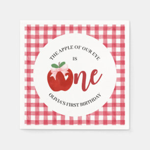 Apple of our eye is One Pink bow first birthday Napkin