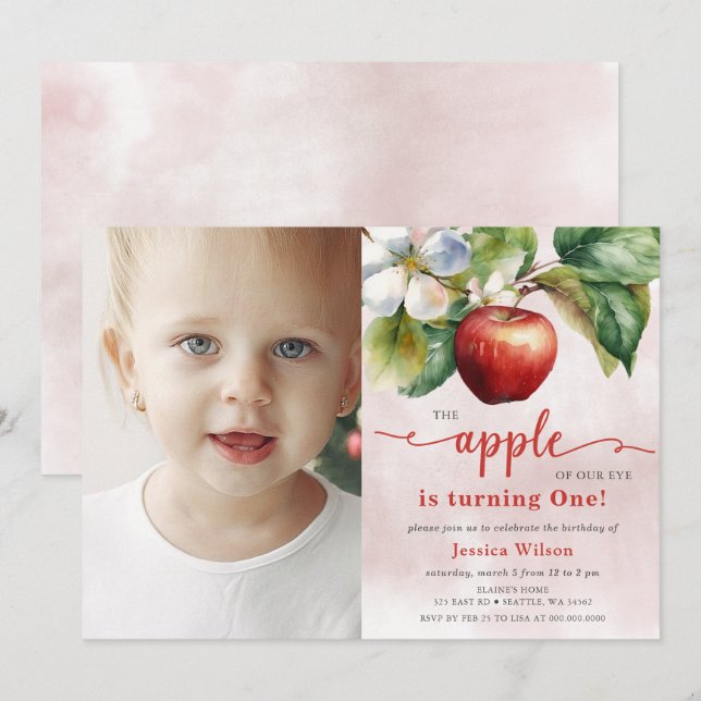 Apple of Our Eye Photo First Birthday Invitation (Front/Back)