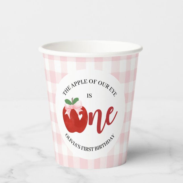 Apple of our eye Pink bow birthday Paper Cups (Front)