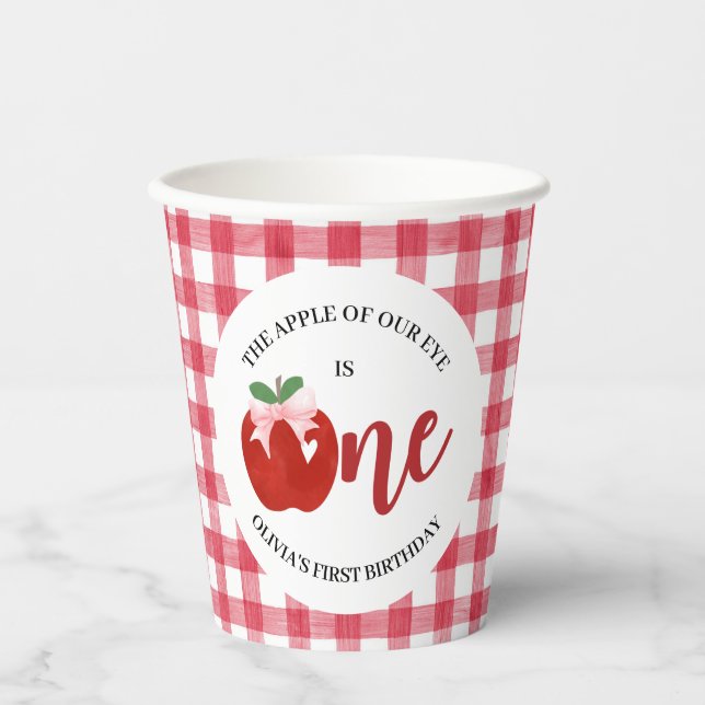 Apple of our eye Pink bow birthday Paper Cups (Front)