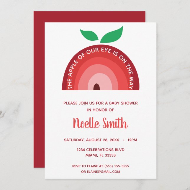 Apple of our Eye, Red Apple Rainbow, Baby Shower Invitation (Front/Back)