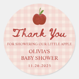 Apple of Our Eye Red Gingham Baby Shower Favour Classic Round Sticker