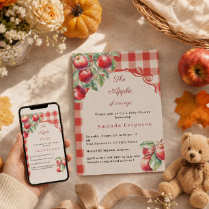 Apple of our eye red gingham girl Baby Shower Invitation