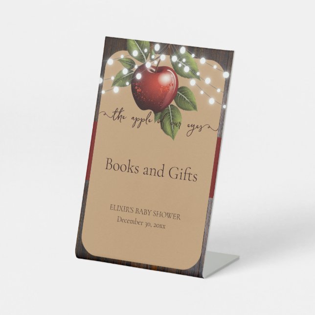 Apple of Our Eye Rustic Fall Baby Shower Pedestal Sign (Front)