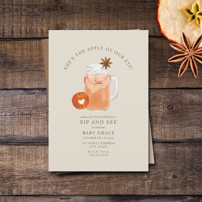 Apple Of Our Eye Sip And See Cider Mason Jar Invitation (Creator Uploaded)