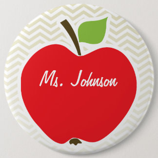 Apple on Beige Chevron; zig zag 6 Cm Round Badge