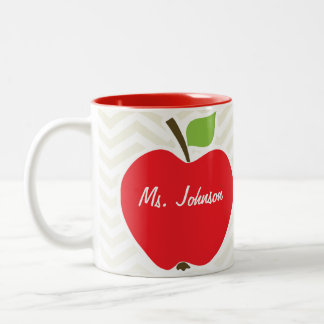 Apple on Beige Chevron; zig zag Two-Tone Coffee Mug
