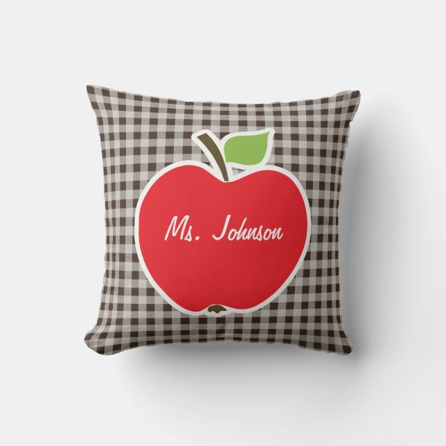 Apple on Bistre Brown Gingham Cushion (Front)