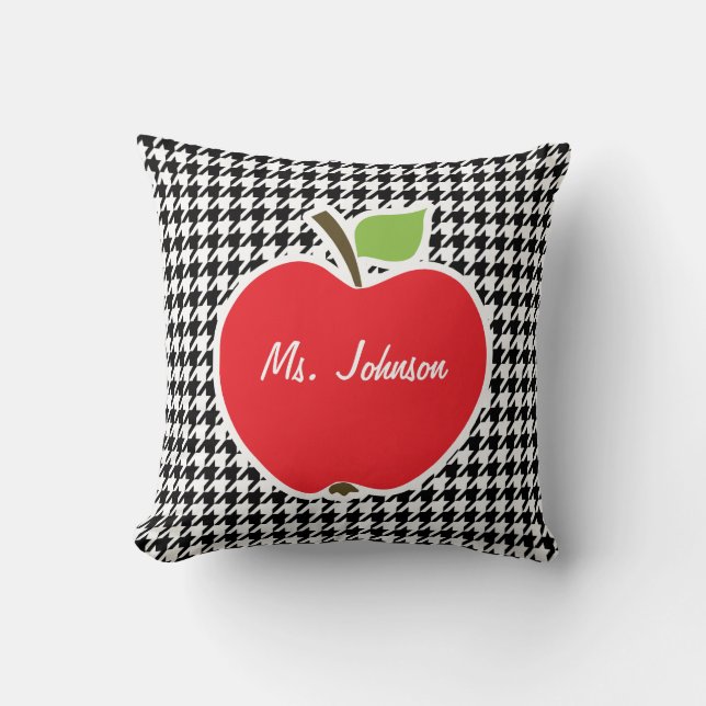 Apple on Black & White Houndstooth Cushion (Front)