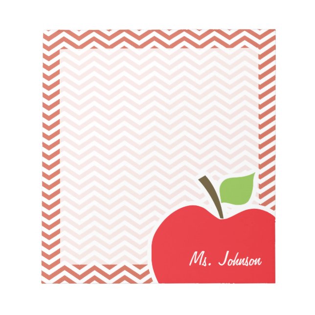 Apple on Dark Coral Chevron Notepad (Front)