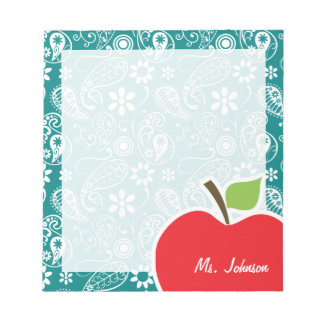 Apple on Dark Cyan Paisley Notepad