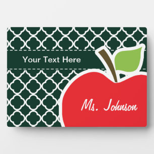 Apple on Dark Green Quatrefoil Plaque