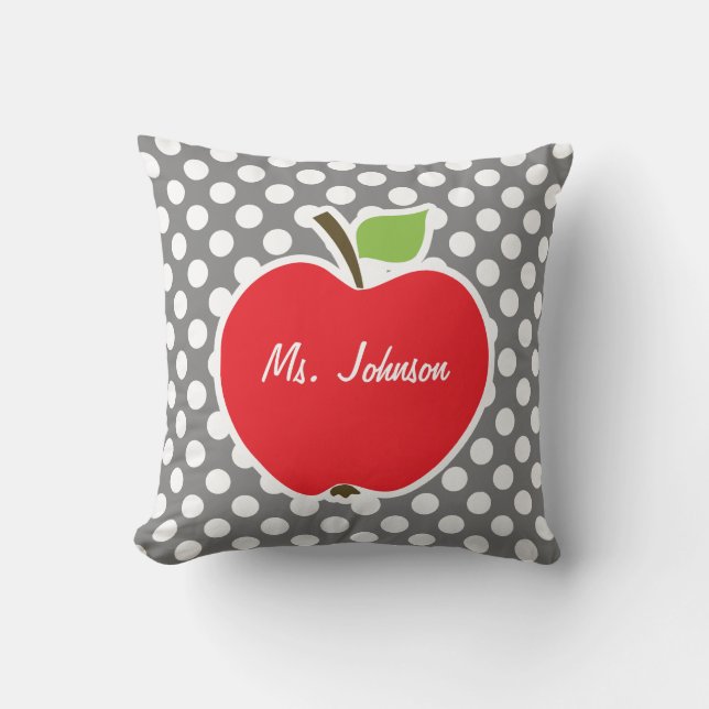 Apple on Dark Grey Polka Dots Cushion (Front)