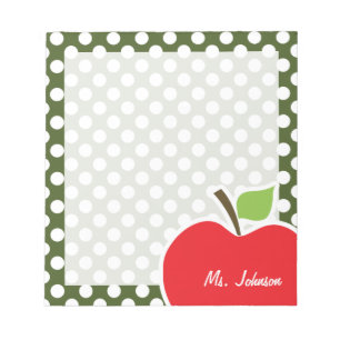 Apple on Dark Moss Green Polka Dots Notepad