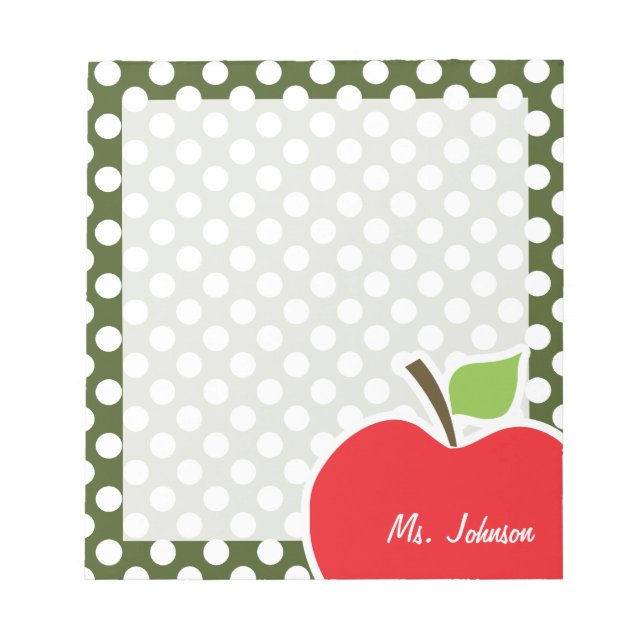 Apple on Dark Moss Green Polka Dots Notepad (Front)