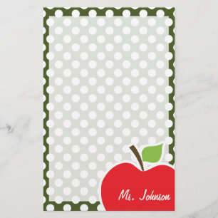 Apple on Dark Moss Green Polka Dots Stationery