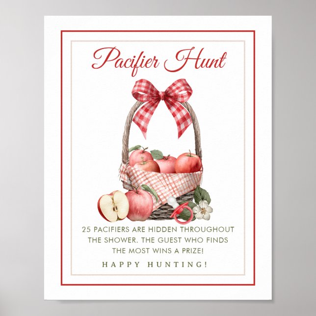 Apple Orchard Baby Shower Pacifier Hunt Game Poster (Front)