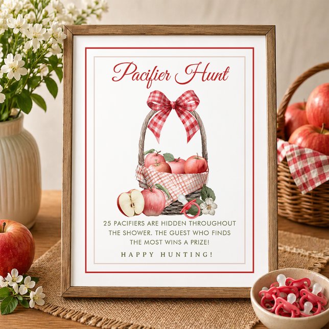 Apple Orchard Baby Shower Pacifier Hunt Game Poster (Pacifier Hunt Game Sign)