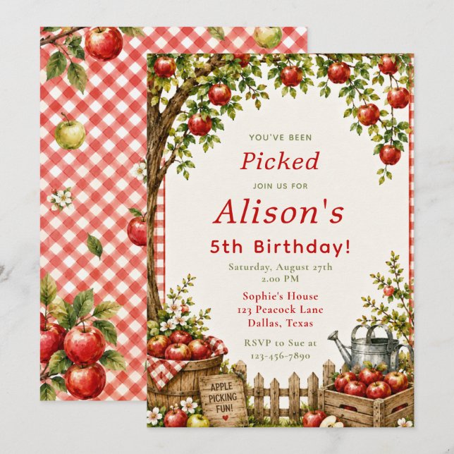 Apple Orchard Birthday Invitation (Front/Back)