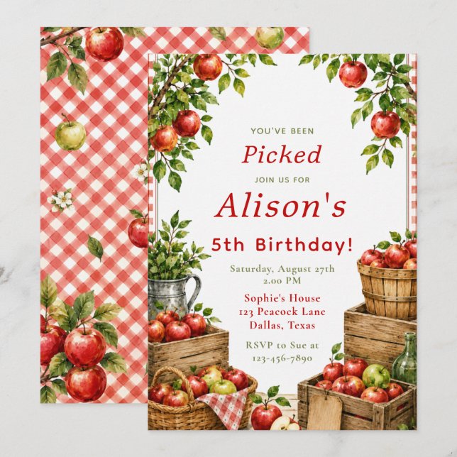 Apple Orchard Birthday Invitation (Front/Back)