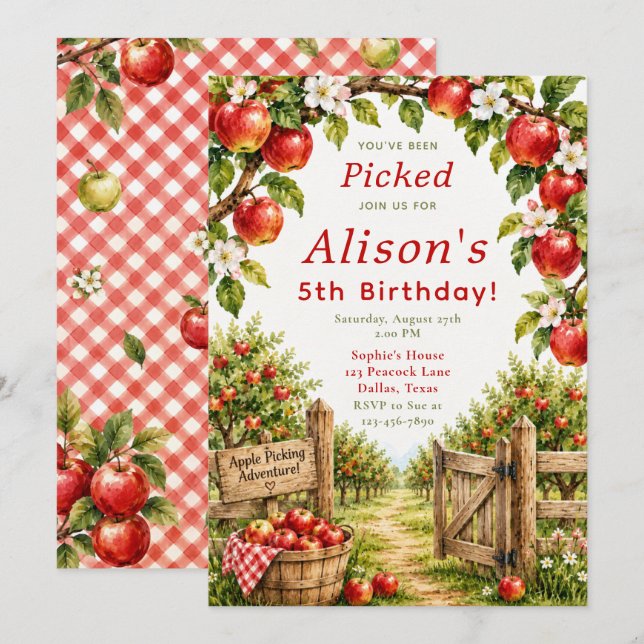 Apple Orchard Birthday Invitation (Front/Back)