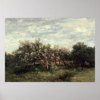 Apple Orchard Landscape Art Print Dark Green