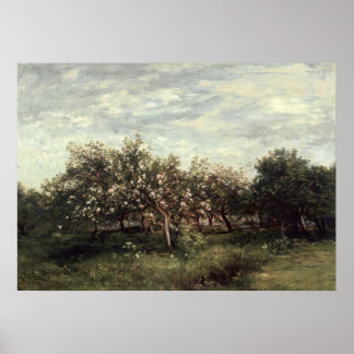 Apple Orchard Landscape Art Print Dark Green