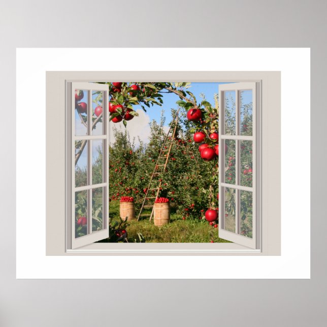 Apple Orchard viewed through an open window Poster (Front)