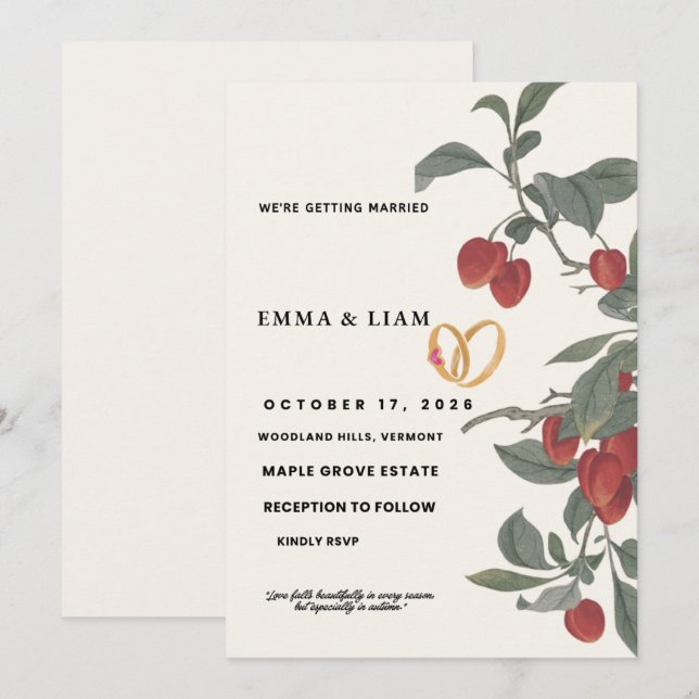 Apple Orchard Wedding Invitation | Editable Autumn (Front/Back)
