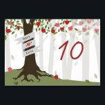 Apple Orchard Wedding Table Number Card<br><div class="desc">A wedding table number place card featuring an illustration of an apple tree with banner wrapped around trunk.  Personalise names and number.</div>